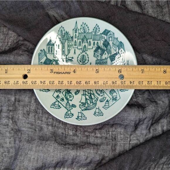 Nymolle Art Faience Hoyrup Denmark Cup & Saucer 6007 Village Harbor Scene 1970s - Picture 7 of 9